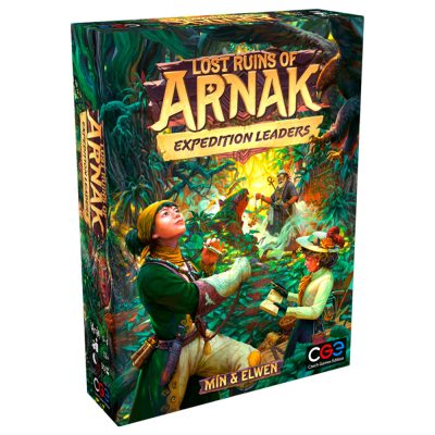 Lost Ruins of Arnak Expedition Leaders expansions lådan sedd snett framifrån med vit bakgrund