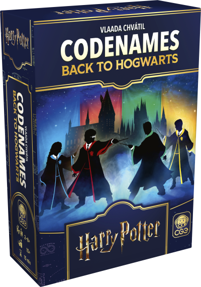 Codenames Back to Hogwarts spelbox framsida Harry Potter brädspel engelska
