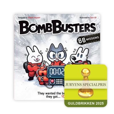 Bomb Busters spelbox med bombteam i röda dräkter och nedräkning.