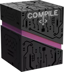 Compile‑kub med futuristisk kretskortdesign och lila ljusband.