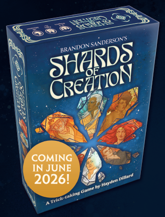 Shards of Creation spelbox med Cosmere‑tema och färgstarka Shard‑illustrationer.