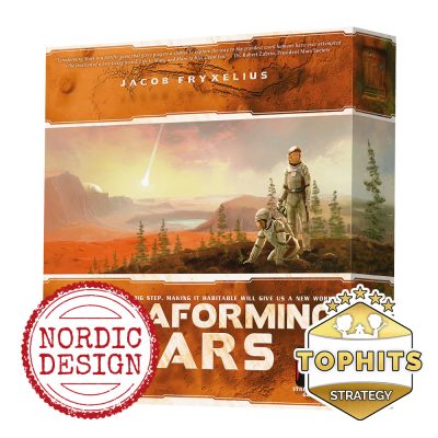 Terraforming Mars spelbox med astronauter och Marslandskap.