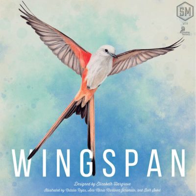 Wingspan spelbox med illustration av en fågel i flykt mot akvarellbakgrund.