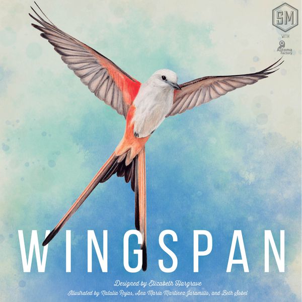Wingspan spelbox med illustration av en fågel i flykt mot akvarellbakgrund.