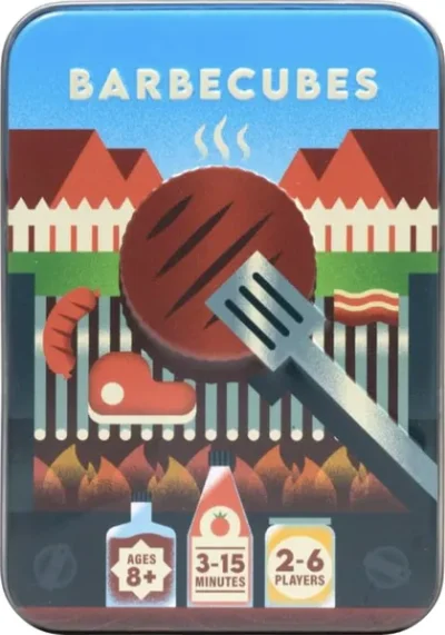 Barbecubes spelbox med grillmotiv och matbitar.