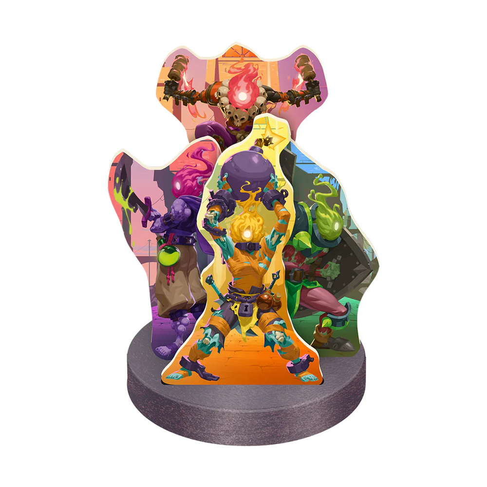 Dead Cells karaktärsstandee med flera färgstarka figurer.