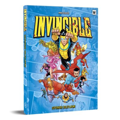 Invincible Superhero Roleplaying grundregelbok med superhjältar i dynamisk seriestil.