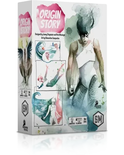 Origin Story brädspelsbox med färgstarkt illustrerat superhjältemotiv.