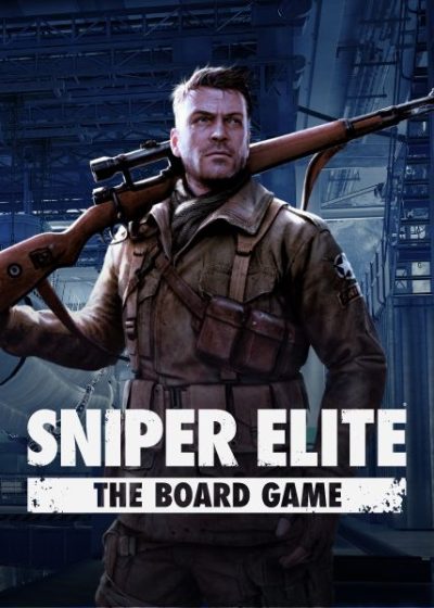 Sniper Elite: The Board Game spelbox med militärt tema och sniperillustration.