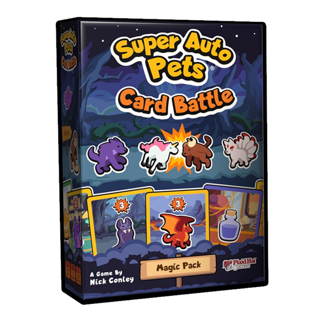 Super Auto Pets Magic Pack spelbox med magiska djur och kort.
