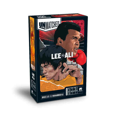 Unmatched: Lee vs Ali spelbox med illustrationer av Bruce Lee och Muhammad Ali.