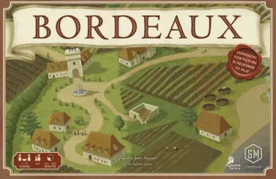 Viticulture Bordeaux spelplan och spelarbord med illustrerad vingårdskarta.