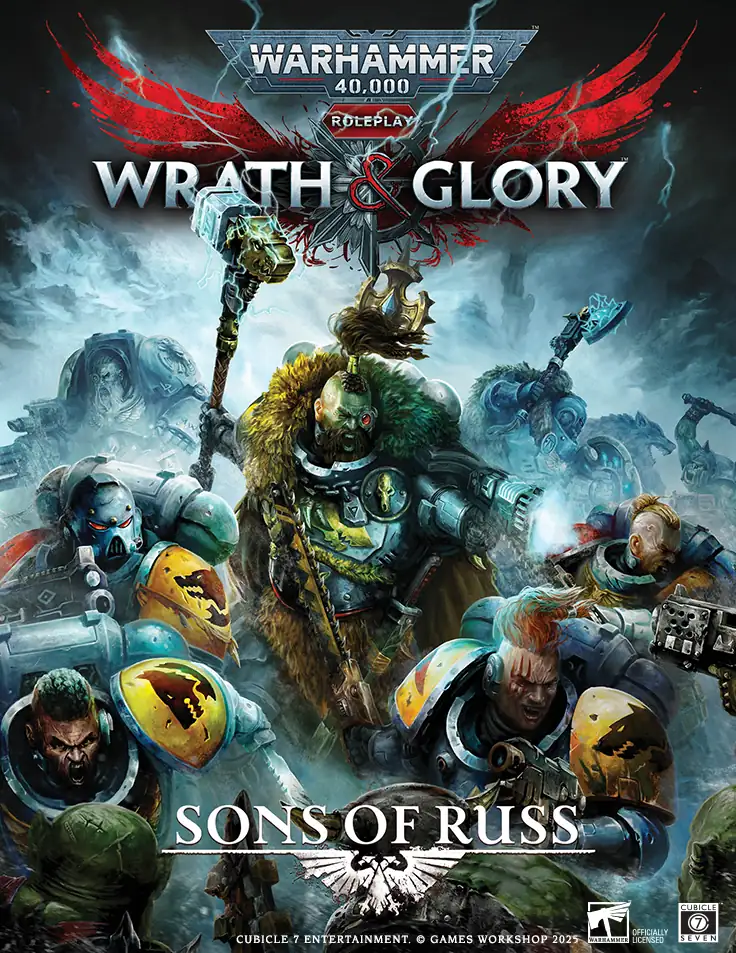 Wrath & Glory Sons of Russ omslag med Space Wolves i strid.
