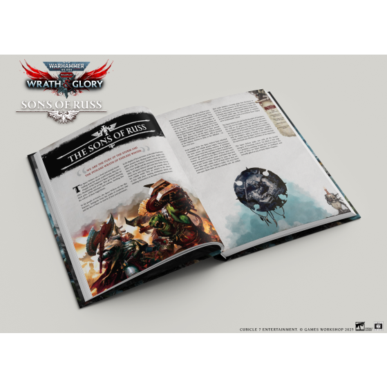 Wrath & Glory Sons of Russ uppslag med kapitelintroduktion och illustration.