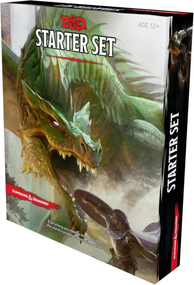 Dungeons & Dragons Starter Set spelbox med grön drake och äventyrare i strid.