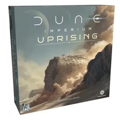 Dune: Imperium Uprising spelbox med sandmask och ökenmotiv.