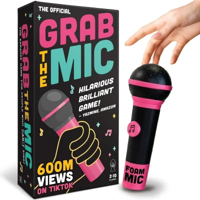 Grab the Mic spelbox med färgglad design och mikrofon.