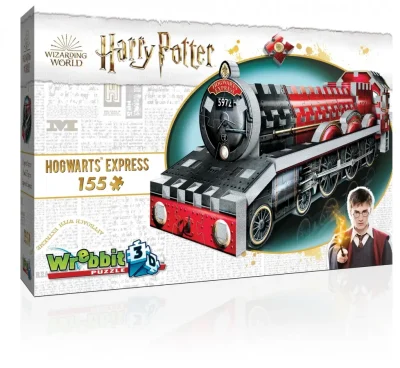 Hogwarts Express 155‑bitars 3D‑pusselbox med röd tågmodell och Harry Potter‑motiv.