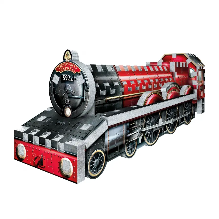 Färdigbyggd Hogwarts Express 3D‑pusselmodell i rött med nummer 5972.
