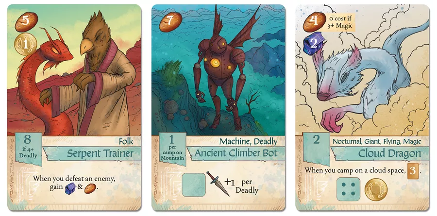 Creature Caravan kort med Serpent Trainer, Ancient Climber Bot och Cloud Dragon.