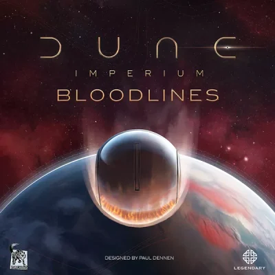 Dune: Imperium Bloodlines spelbox med sci‑fi‑sfär mot stjärnhimmel.