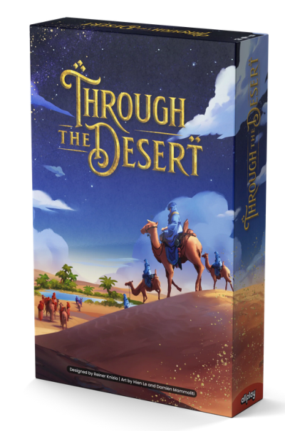 Through the Desert spelbox med kamelkaravan i ökenlandskap.