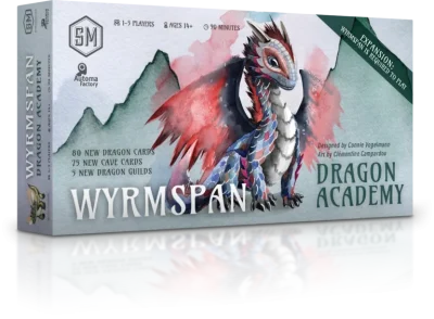 Wyrmspan Dragon Academy spelbox med färgstark drake och fantasifull bakgrund.